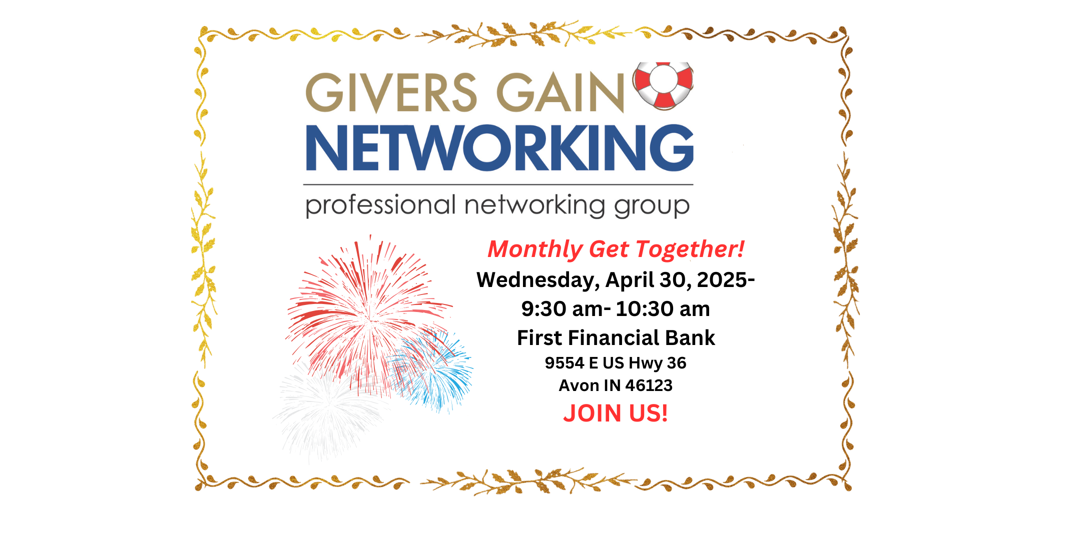 Givers Gain Networking Monthly Get Together- Wed, April 30- 9:30 am - 10:30 am!!