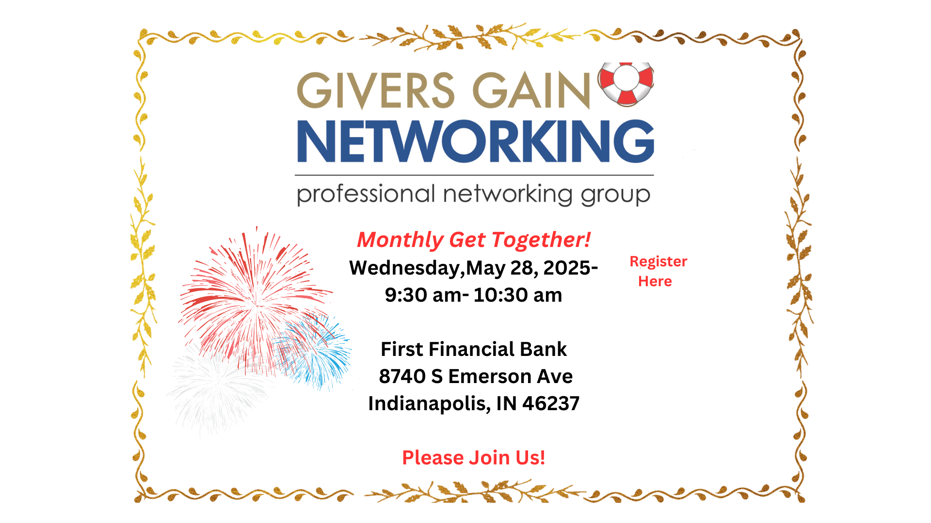 Givers Gain Networking Monthly Get Together- Wed, May 28, 9:30-10:30 am!