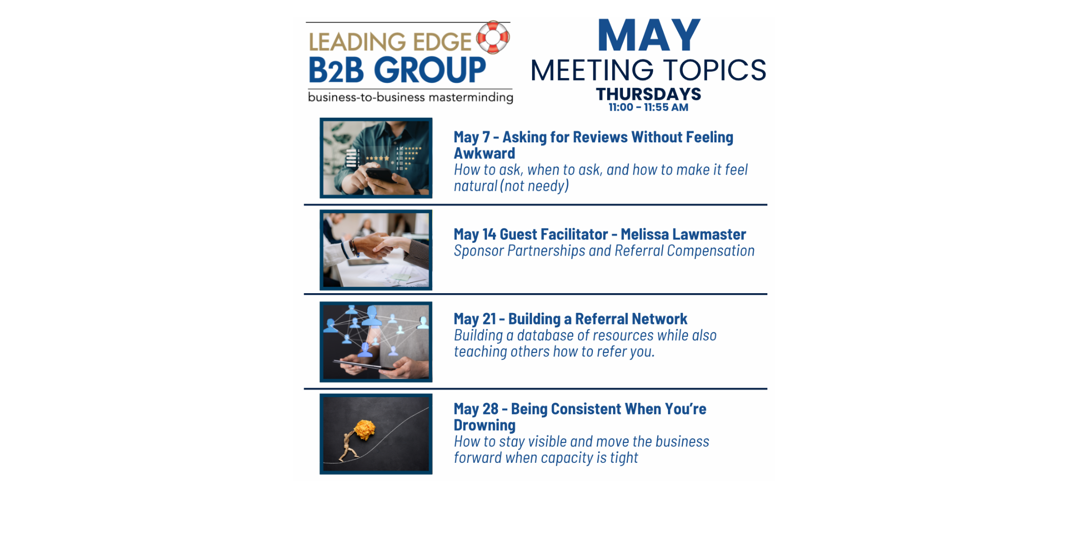 The Leading Edge B2B Group- Weekly Discussion Topics-  May 2026!